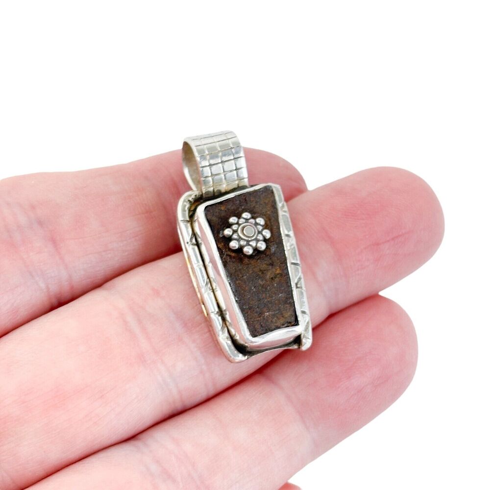 Estate Sterling Silver 925 Ornate Meteorite Pendant